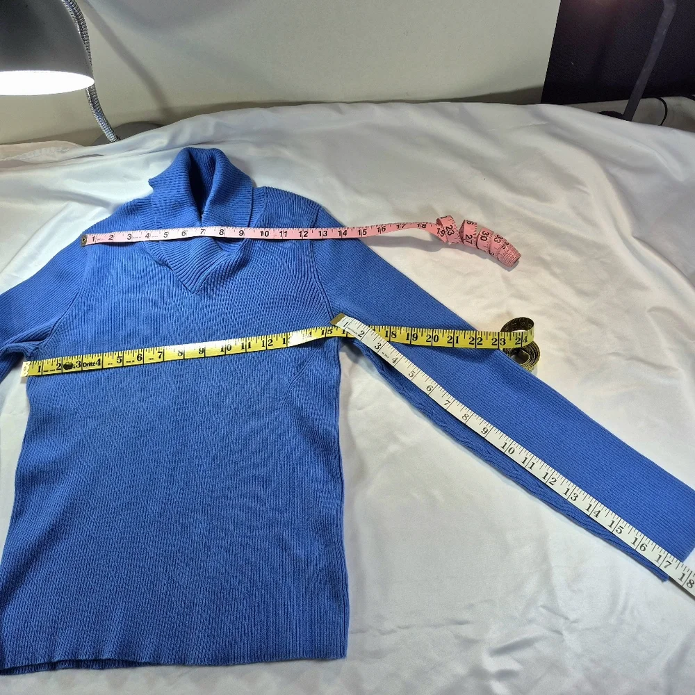 Jones New York Signature Blue Ribbed Shawl Cowl Neck Sweater Woman's Large - Picture 7 of 10